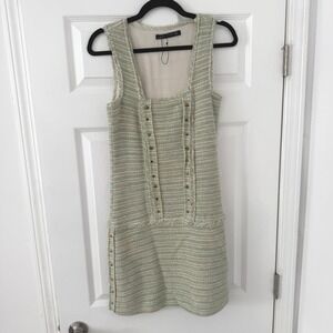 Zara Woman Tweed‎ Mini Dress Sleeveless Gold Detail S Green Studs Formal Preppy